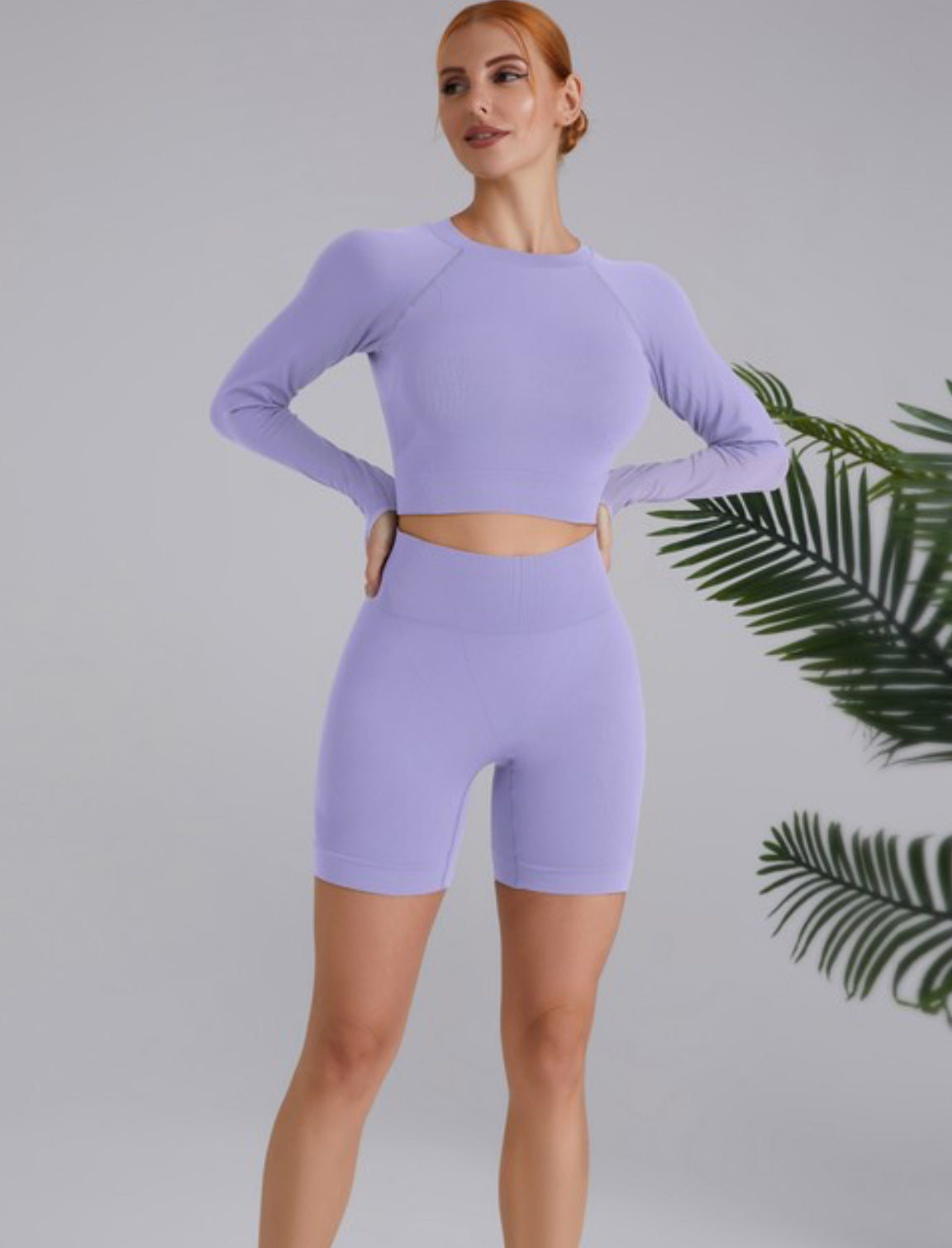 lavender 2 piece fitness short set