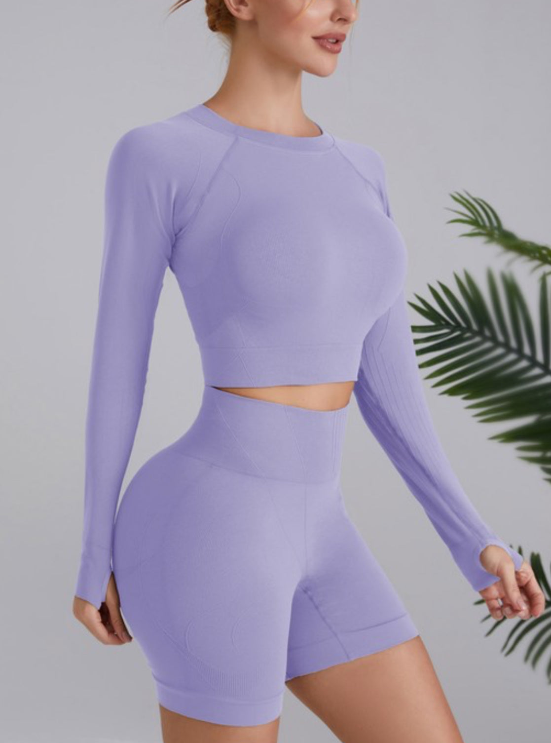 lavender 2 piece fitness short set